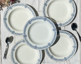 5 Assiettes creuses Terre de fer bleue Salins modèle Arbois Ennege - Terre de fer bleues - Vaisselle Vintage Française