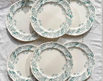Set of 6 Antique Terre de Fer "Lilac" Dinner Plates – Longchamp 19th Century – Vintage French Tableware