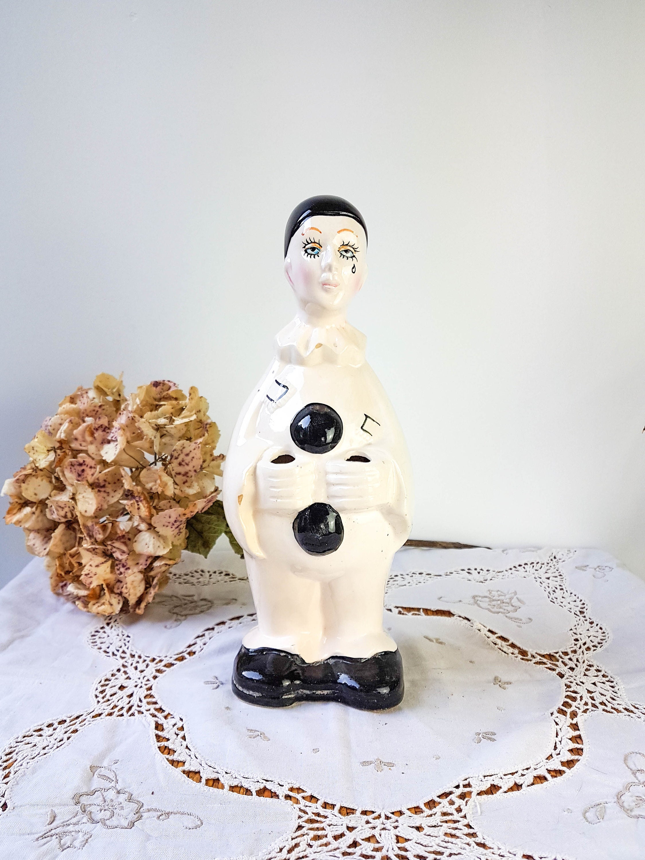 Pot Pierrot Pour Ustensiles de Cuisine Statuette Pierrot Ceramique Made in France Années 50 ~ Rangem