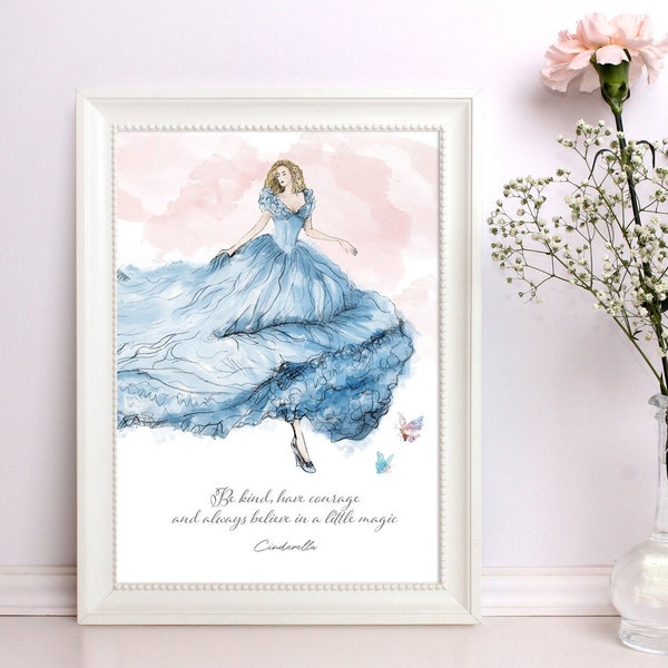 Cinderella Wall Print, Disney Print, Girls Bedroom Print, Be Kind Print, Girls Birthday Wall Print Motivational Print, Girlie Present