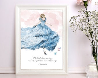 Cinderella Wall Print, Disney Print, Girls Bedroom Print, Be Kind Print, Girls Birthday Wall Print Motivational Print, Girlie Present