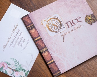 Blush Fairytale Wedding Invitation, Love Story Book Design