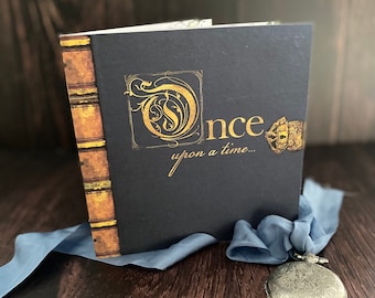 Cinderella Story Book Wedding Invitation, Navy Blue, Greenery