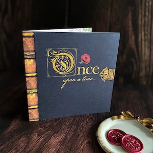 Beauty and the Beast Quinceanera Invitation, Fairytale Story Book, Navy and Red
