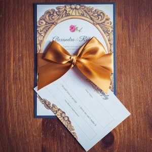 Invitación de boda de La Bella y la Bestia / Diseño de cuento de hadas / Invitación de Disney / Invitación de boda de oro / Invitaciones para todas las ocasiones imagen 3