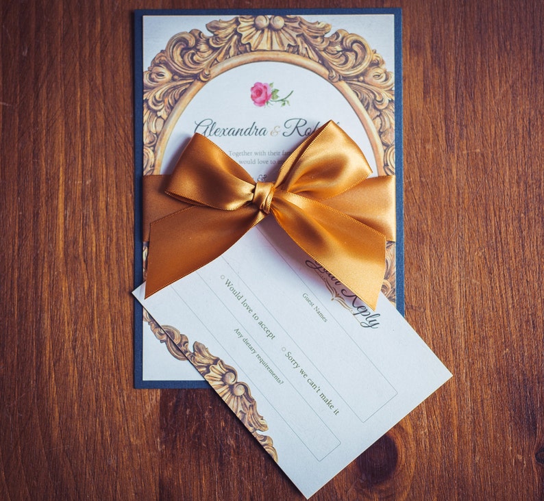 Invitación de boda de La Bella y la Bestia / Diseño de cuento de hadas / Invitación de Disney / Invitación de boda de oro / Invitaciones para todas las ocasiones imagen 3