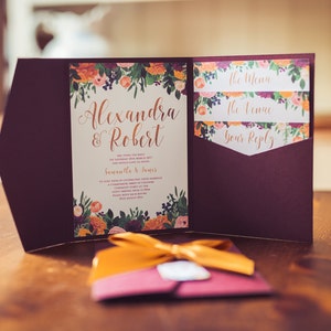 Convite de casamento cor de vinho, convite de casamento no outono, convite de casamento no outono, convite de casamento floral, convite de casamento rústico