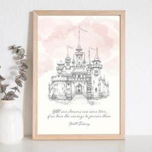 Disney Castle Art Print, Walt Disney Themed Print, Disney Castle Sketch, Fairytale Bedroom Print, Nursery Wall Print, Gift for girlfriend