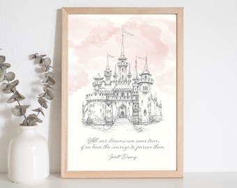 Disney Castle Art Print, Walt Disney Themed Print, Disney Castle Sketch, Fairytale Bedroom Print, Nursery Wall Print, Gift for girlfriend