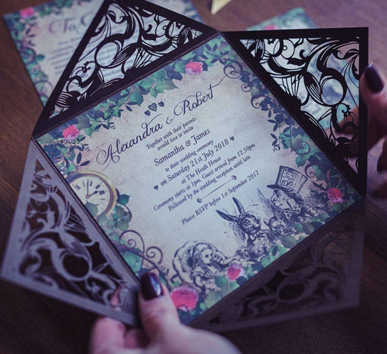 Alice in Wonderland Invitation, Alice in Wonderland Wedding Invitation, Alice Wedding Invitation, Vintage Alice Invitation, Alice Invites image 9