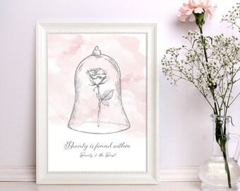 Beauty and the Beast Print, Wall Art For Living Room, Disney Quote, Wall Decor, Art Prints, Wedding Anniversary Gift, Disney Gift