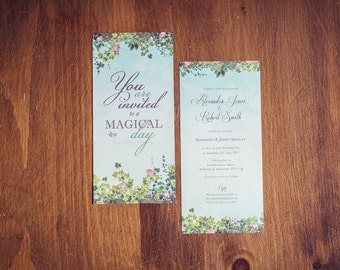 Faire-part de mariage dans le jardin secret | Invitation magique au jour du mariage | Invitation de conception de jardin floral | Invitation coeurs et fleurs |