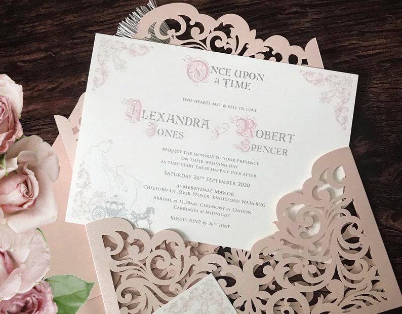 Blush Pink Wedding Invitation Laser Cut Wedding Invitation Etsy