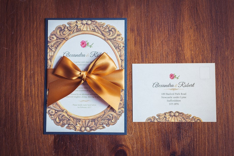 Invitación de boda de La Bella y la Bestia / Diseño de cuento de hadas / Invitación de Disney / Invitación de boda de oro / Invitaciones para todas las ocasiones imagen 2