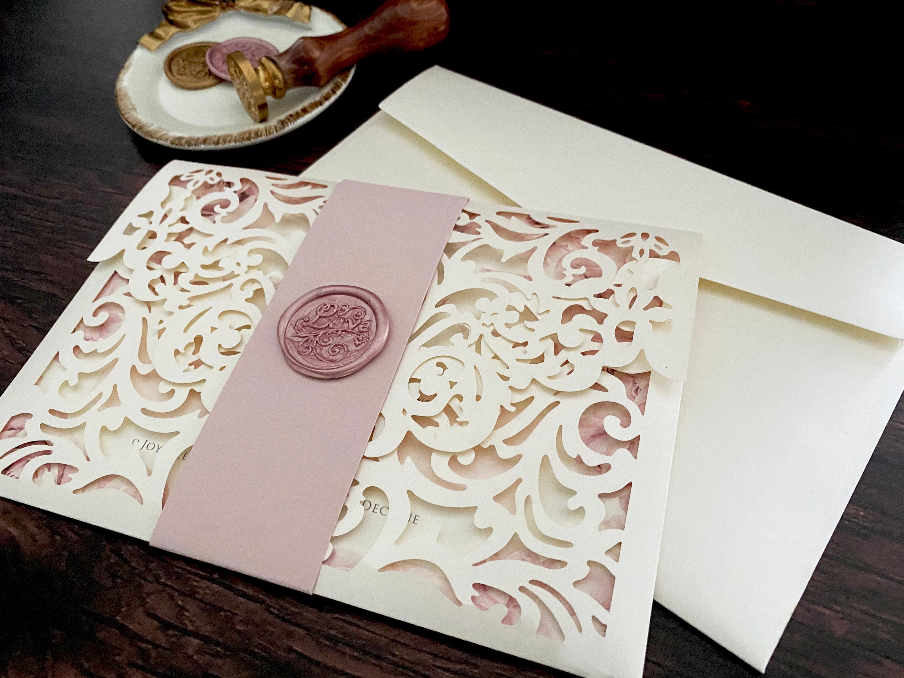 Dusky Pink Wedding Invitation, Roses Invitation, Blush Pink Laser Invitation, Ivory Invitation, Floral wedding invitation, Pink Wedding