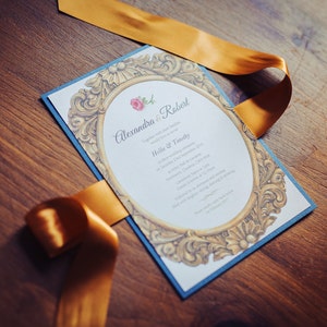 Invitación de boda de La Bella y la Bestia / Diseño de cuento de hadas / Invitación de Disney / Invitación de boda de oro / Invitaciones para todas las ocasiones imagen 5