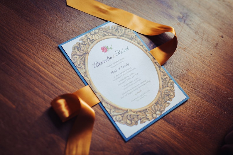 Invitación de boda de La Bella y la Bestia / Diseño de cuento de hadas / Invitación de Disney / Invitación de boda de oro / Invitaciones para todas las ocasiones imagen 5