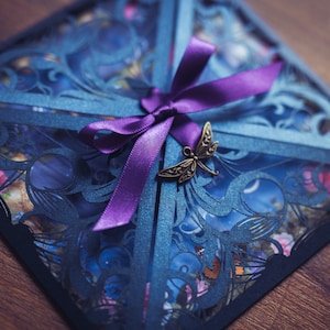 Starry Night Wedding Invitation, Midsummer Nights Dream, Enchanted, Celestial Wedding Invitation, Navy Moody Wedding Invitation, Alternative