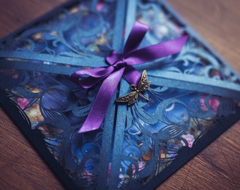 Starry Night Wedding Invitation, Midsummer Nights Dream, Enchanted, Celestial Wedding Invitation, Navy Moody Wedding Invitation, Alternative