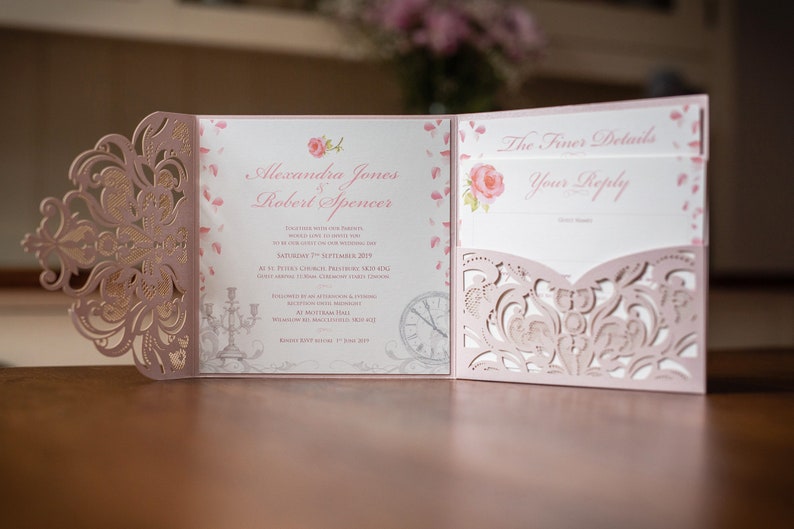 Beauty and the Beast Wedding Invitation Disney Wedding Invitation Pink Laser Wedding Invitation Fairy tale Invitation Disney