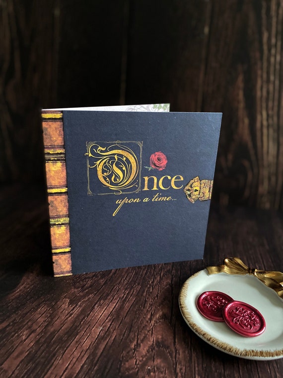 Beauty and the Beast Wedding Invitation, Story Book, Navy, Gold
