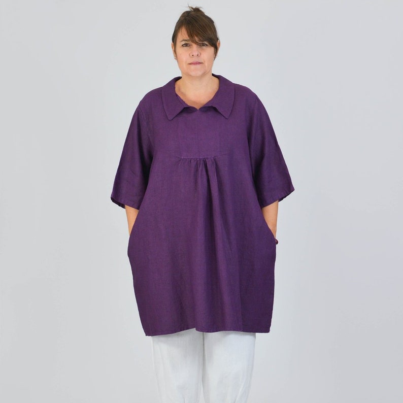 UK 16 18 20 22 24 26 28 30 32 NEW 9498 Plus Size Spring Womens Vintage Lagenlook Linen Plus Size Blouse Plus Size Clothing Summer Shirt