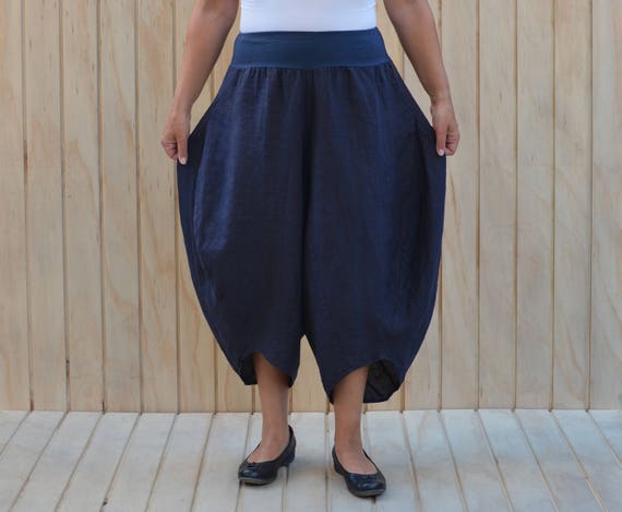 LAGENLOOK LINEN OVERSIZED 2 POCKETS BALLOON TROUSERS//PANTS**BLUE** L-XL-XXL