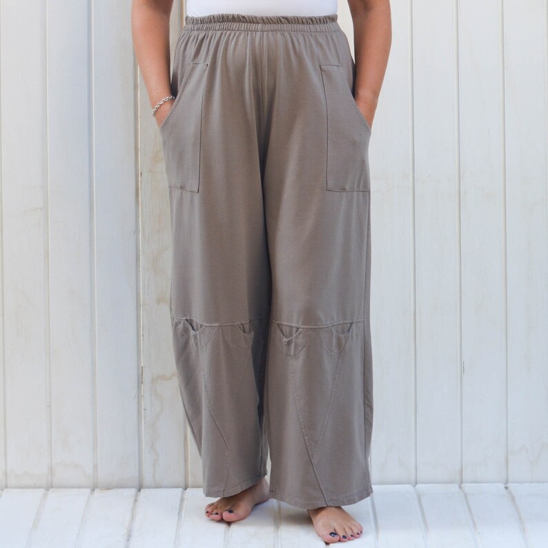 UK Size 16 18 20 22 24 26 28 30 32 Plus Size Lagenlook Trousers Pants Mocha Brown Taupe Loose Fitting 9820 Large Pockets