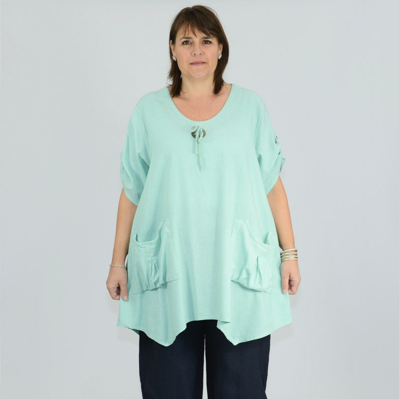 New Ladies Italian Cotton Lagenlook Fish Print Necklace Top M XL Plus Size L