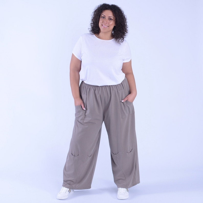 UK Size 16 18 20 22 24 26 28 30 32 Plus Size Lagenlook Trousers Pants Mocha Brown Taupe Loose Fitting 9820 Large Pockets