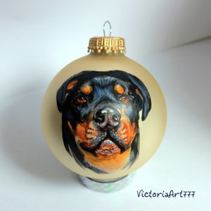 Hand painted Christmas Glass ornament rottweiler Dog