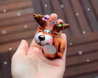 Cute Reindeer Ornament, Deer Christmas Ornament , Christmas Tree, Holiday Lights, Reindeer Decorations, Reindeer Gifts,Rudolph ornament