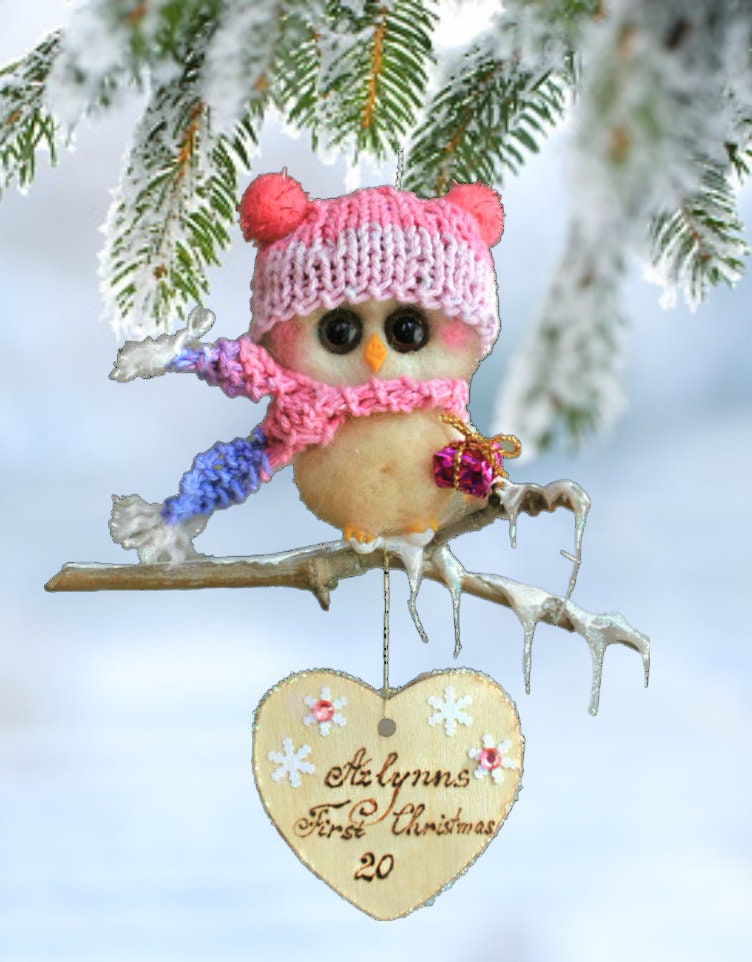 Baby's First Christmas Ornament Personalized First Christmas Owl Ornament Custom Baby Name Chris
