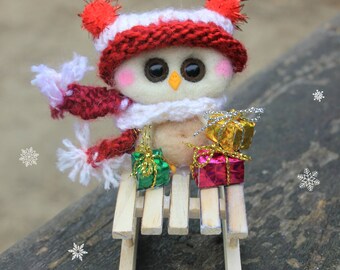 Christmas tree Needle Felted Owl Ornament
