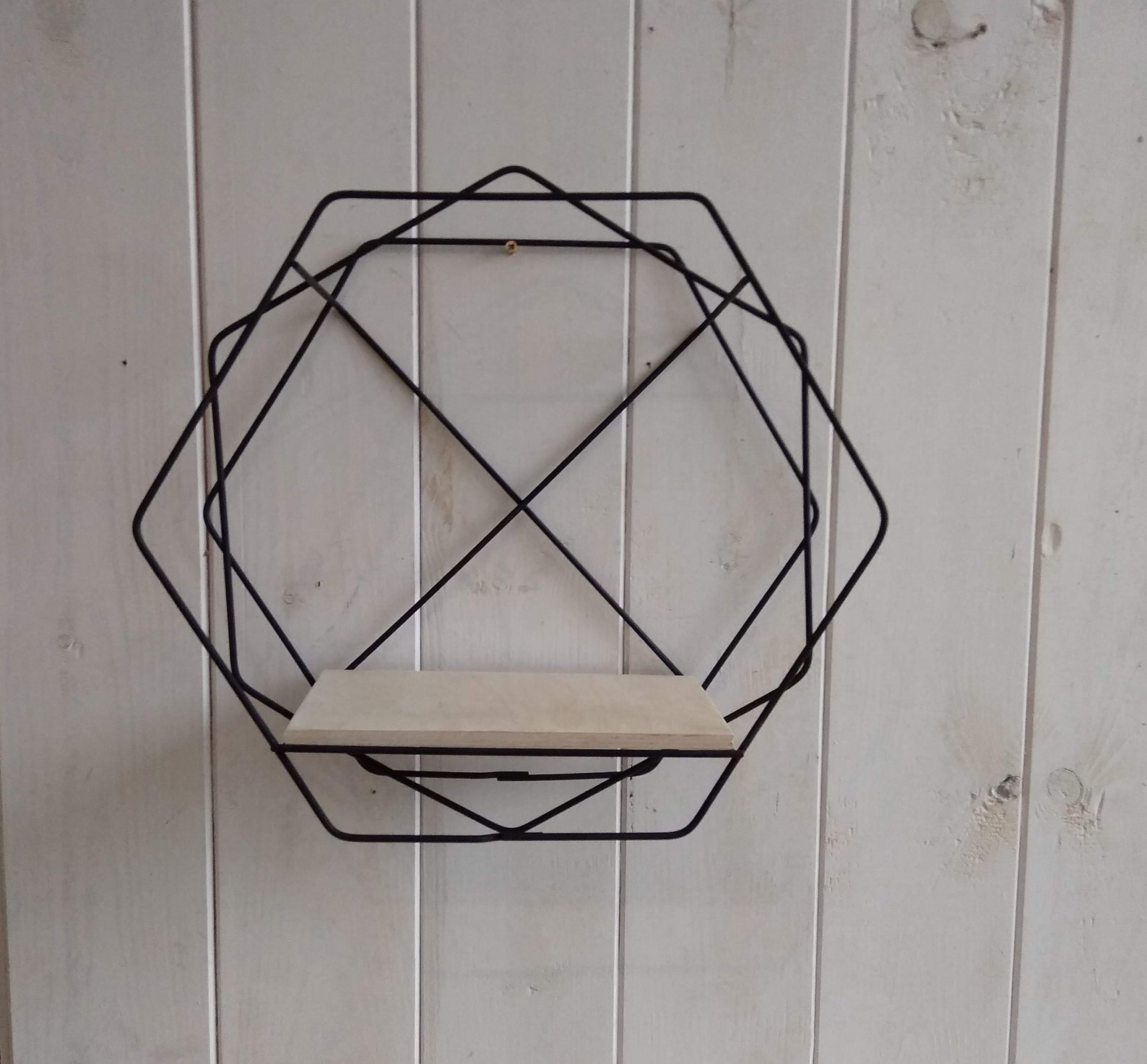 Geometric Floating Metal Wire Shelf HEXAGON Shaped Industrial Etsy UK