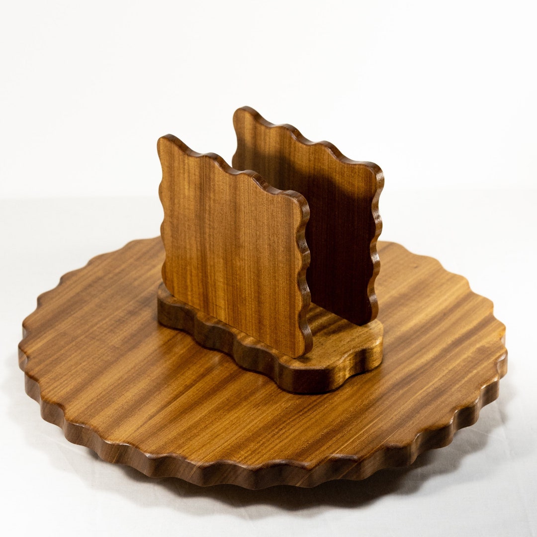 Handmade Wood Lazy Susan With Matching Napkin Holder Custom Etsy