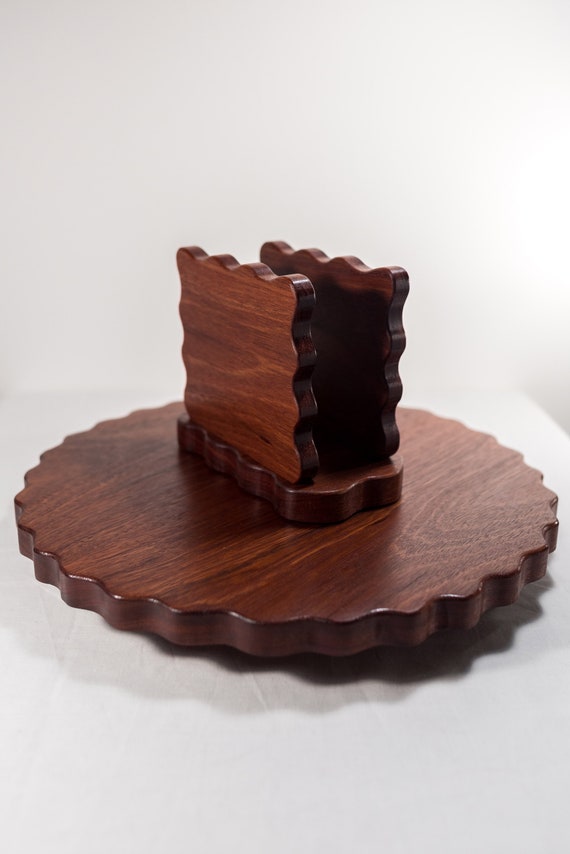 Handmade Wood Lazy Susan With Napkin Holder Custom Crafted Etsy