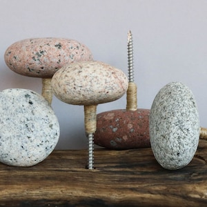 Wall Hook Decorative - Granite Beach Stone Towel Holder - Coastal Bathroom Rock Hook - Wall Organizer - Coat Hanger