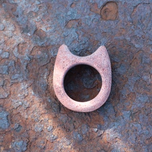 Cat Ring Carved of Solid Stone - Handmade Statement Pebble Jewelry - Brutalist Rock Ring - Size 6