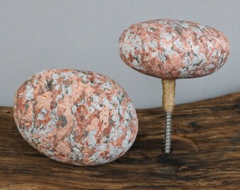 Set of 2 Coat Hooks Wall Mount - Bathroom Towel Holder - Wall Hooks With Granite Beach Stones