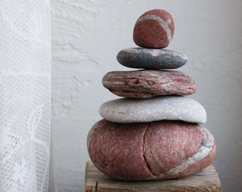 Japandi Art Cairn - Zen Garden Stones - Meditation Altar - Stress Relief Desk Decor