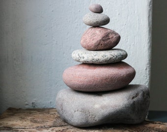 Japandi Art Cairn - Zen Garden Stones - Stress Relief Gift - Balance Meditation Rocks - Self Care Set