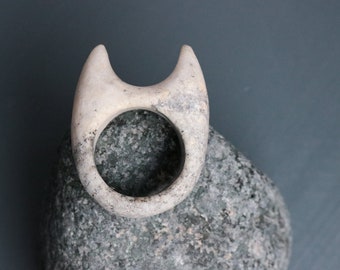 Solid Stone Cat Ring - Carved Rock Ring - Handmade Statement Pebble Jewelry