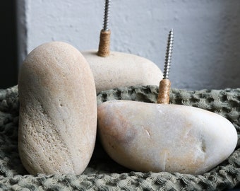 Japandi Wall Art Stone Hooks - Large Coat Hooks Wall Mount - Towel Hooks Bathroom - Set of 3