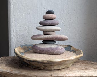 Mini Zen Garden Kit - Stress Relief Gift Box with Stackable Stones - Japandi Art