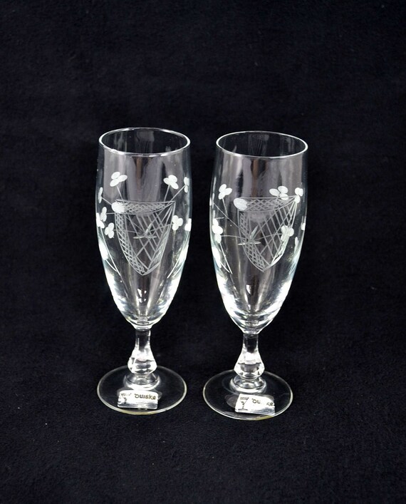Vintage Irish Hand Cut Cordial Glasses Duiske Harp And