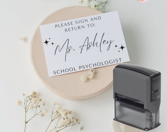 CUSTOM | Wooden Or Self Inking Stamp | School Psychologist Stamp | Please Sign & Return | Complete And Return Stamp | SLP | Teacher Stamp