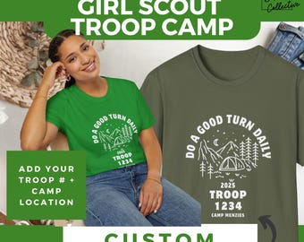 Custom Girl Scout Troop Shirts - Personalized Camping Tees - Scout Team Apparel - Unique Troop Number Gifts - Girls Camping T-Shirts