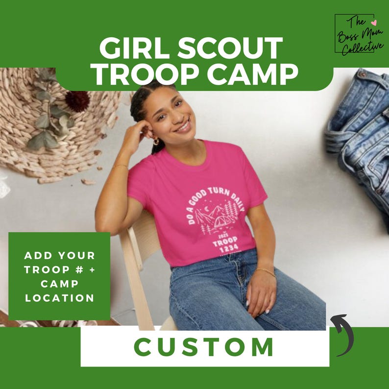 Custom Girl Scout Troop Shirts - Personalized Camping Tees - Scout Team Apparel - Unique Troop Number Gifts - Girls Camping T-Shirts Heliconia