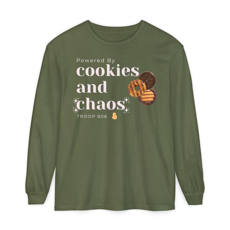 Custom Girl Scout Cookie Long Sleeve T-Shirt | Personalized Scout Troop Number | I'm Just Here for the Cookies Shirt | Cookie Dealer Shirt | image 1